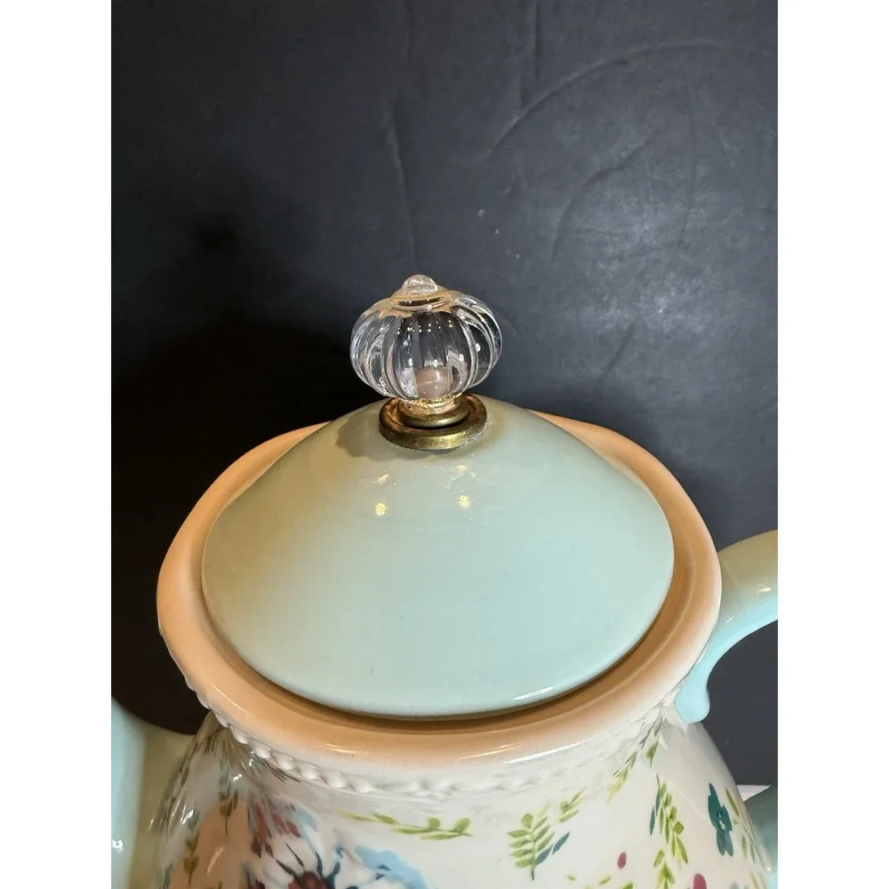 The Pioneer Woman Kari 2.7 Qt Stoneware Teapot Floral Blue Teal Farmhouse